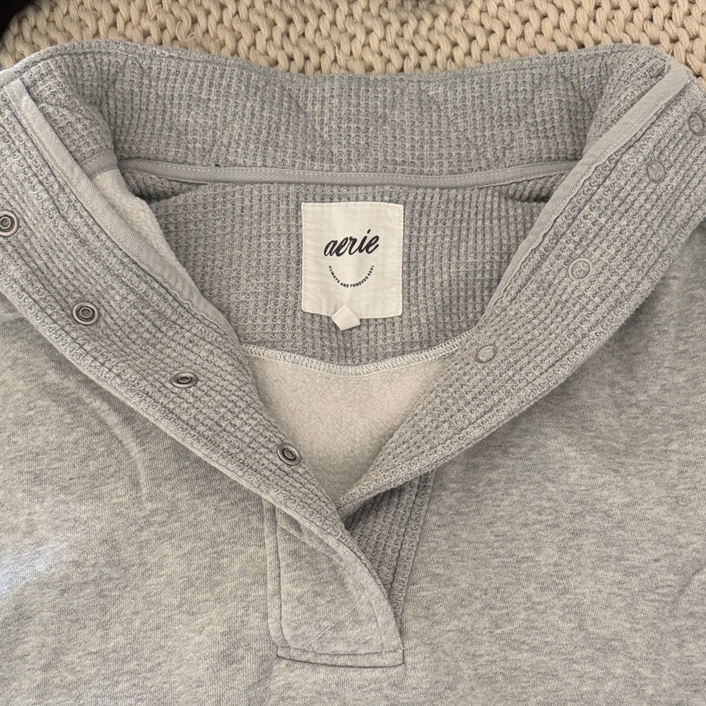 Aerie Light Gray Button-Up Pullover
